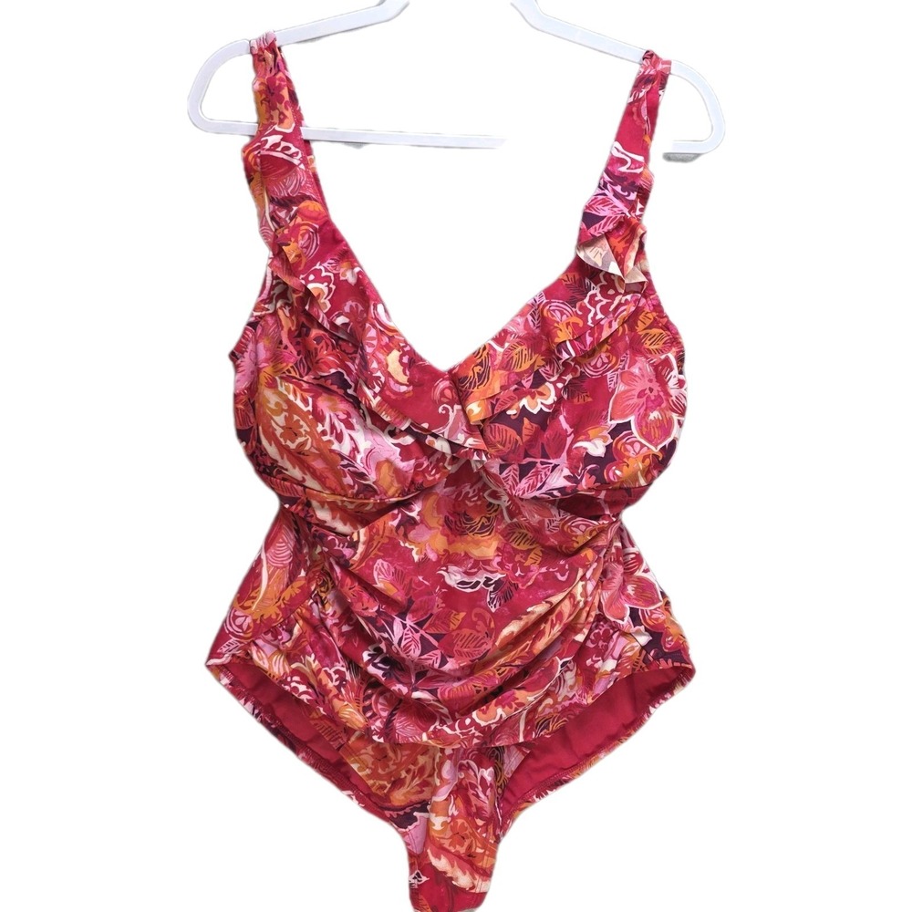 LRL Ralph Lauren One Piece Swimsuit Womens‎ M Paisley Slimming Underwire Pink